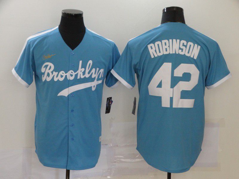 Men Los Angeles Dodgers #42 Robinson Light blue Throwback 2024 Nike MLB Jersey style 1->->MLB Jersey